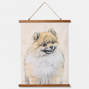 Spitz (Orange) Malerei - Originale Hundekunst Wandteppich Mit Holzrahmen