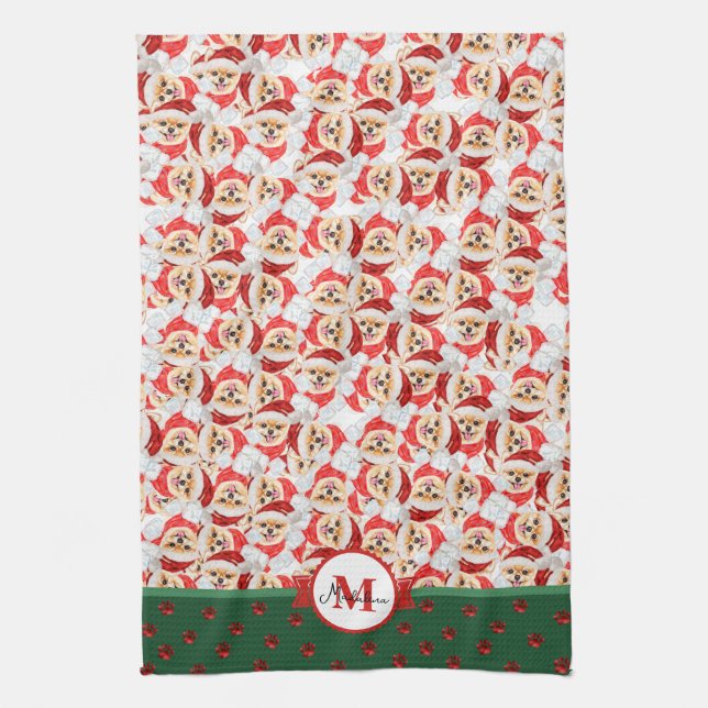 Spitz Pattern Monogram Christmas Dog Geschirrtuch (Vertikal)