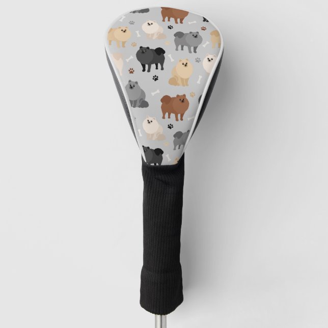 Spitz Paw-Drucke und Hundeknochen Golf Headcover (Vorderseite)