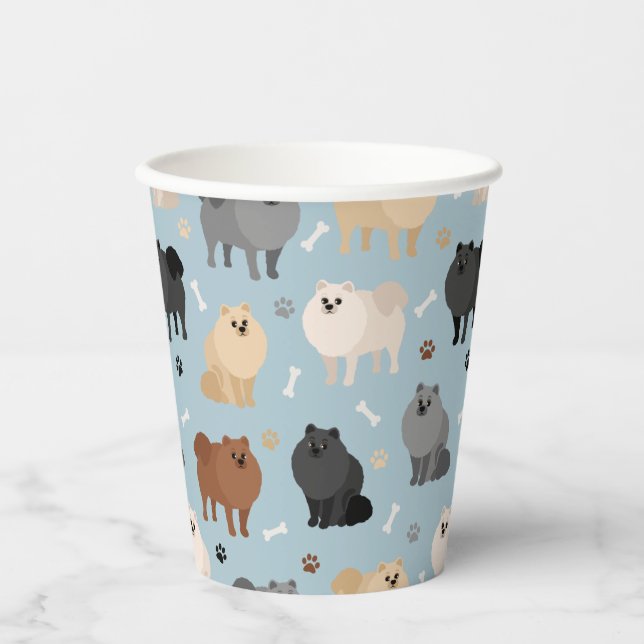Spitz Paw-Drucke und Hundeknochen Pappbecher (Vorderseite)