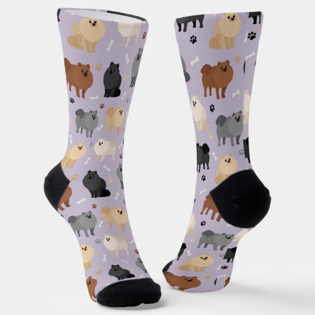 Spitz Paw-Drucke und Hundeknochen Socken (Gewinkelt)