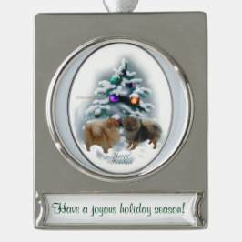 Spitz Personalisiert Weihnachten Banner-Ornament Silber