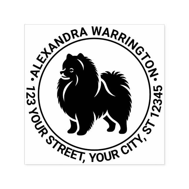Spitz Pom Dog Stehend Silh Name Ret Adresse Permastempel (Design)
