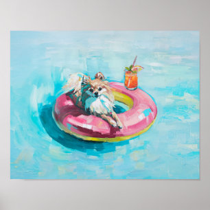 Spitz Pool Schwimmbad Kunstdruckerei: Sommerhund Poster