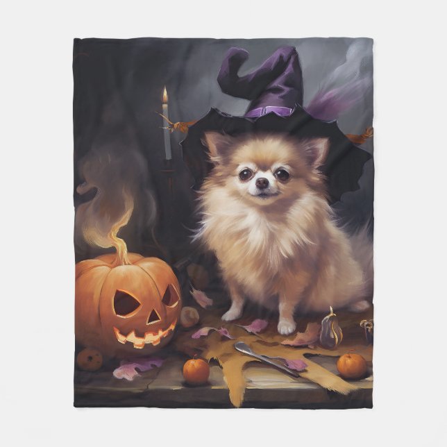 Spitz Pumpkins Halloween Beängstigend Fleecedecke (Vorderseite)