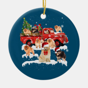 Spitz Reiten Red Truck Xmas Frohe Weihnachten Keramik Ornament