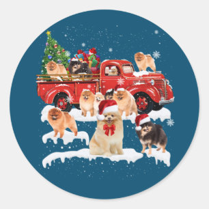Spitz Reiten Red Truck Xmas Frohe Weihnachten Runder Aufkleber