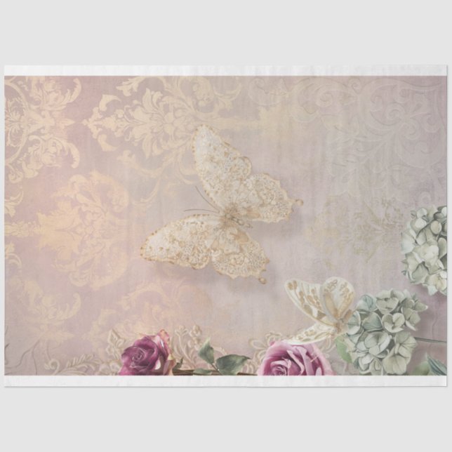 Spitz Reverie Butterfly, Damask, Blumenfantasie Seidenpapier (Vorderseite)