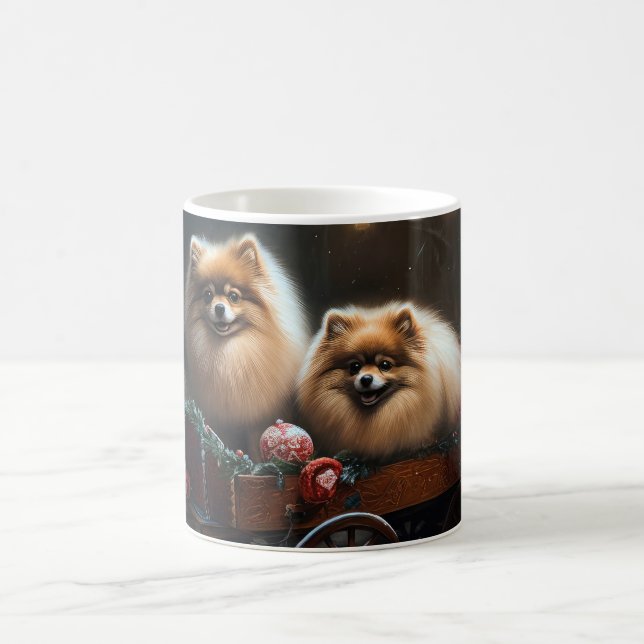 Spitz Snowy Sleigh Weihnachtsdekor Kaffeetasse (Mittel)