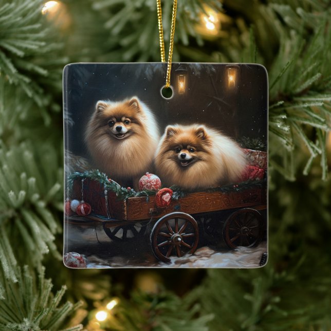 Spitz Snowy Sleigh Weihnachtsdekor Keramikornament (Baum)
