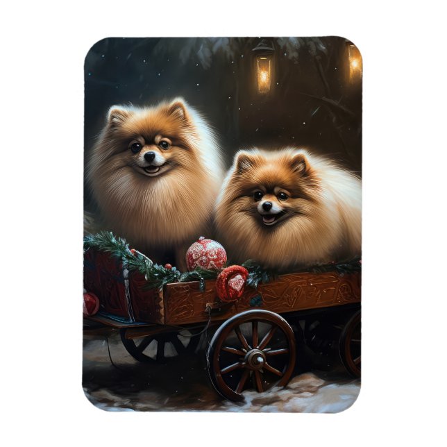 Spitz Snowy Sleigh Weihnachtsdekor Magnet (Vertikal)