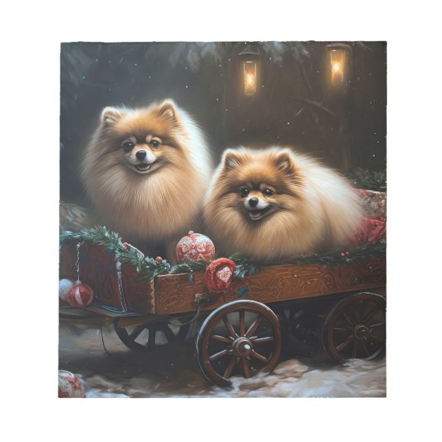 Spitz Snowy Sleigh Weihnachtsdekor Notizblock (Vorderseite)