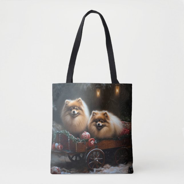 Spitz Snowy Sleigh Weihnachtsdekor Tasche (Vorderseite)