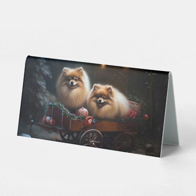 Spitz Snowy Sleigh Weihnachtsdekor Tischaufsteller (Vorderseite)