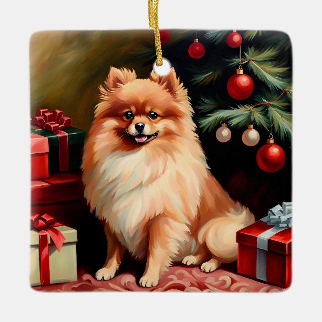 Spitz Weihnachten Keramikornament (Vorderseite)