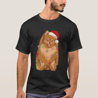 Spitz Weihnachten Lichter Xmas Pom Hund Lover T-Shirt