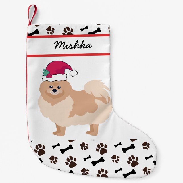 Spitz Weihnachten mit eigenem Hundenamen Kleiner Weihnachtsstrumpf (Vorderseite)