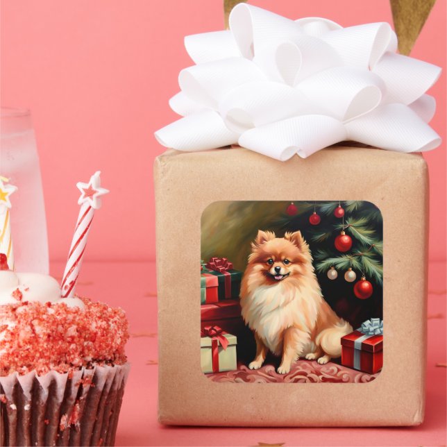 Spitz Weihnachten Quadratischer Aufkleber (Party)