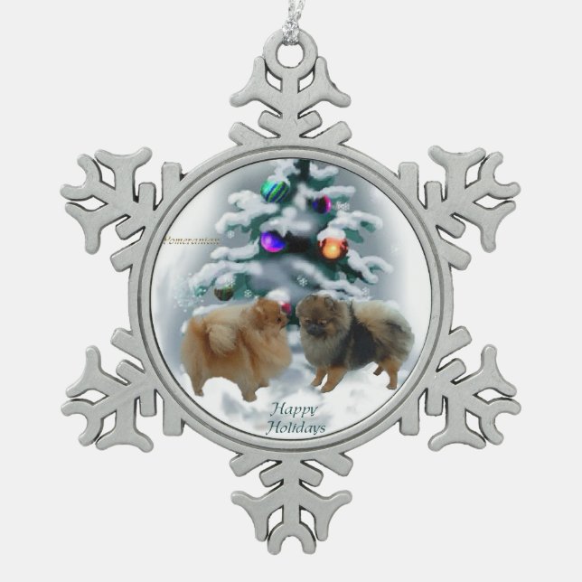 Spitz Weihnachten Schneeflocken Zinn-Ornament (Vorderseite)
