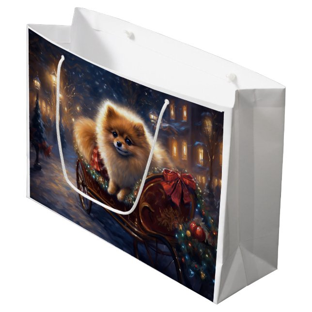 Spitz Weihnachts Feierliche Jahreszeit gebürstet Große Geschenktüte (Vorderseite Schrägansicht)