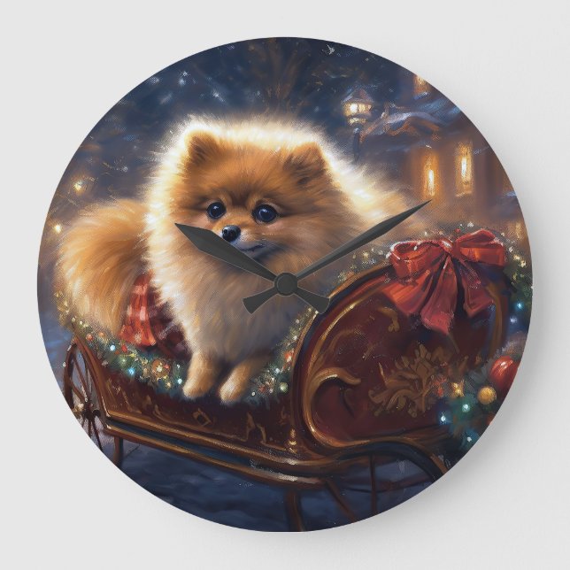 Spitz Weihnachts Feierliche Jahreszeit gebürstet Große Wanduhr (Vorderseite)