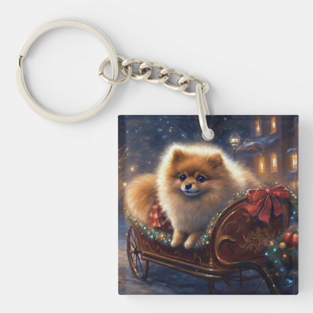 Spitz Weihnachts Feierliche Jahreszeit gebürstet Schlüsselanhänger (Vorderseite)