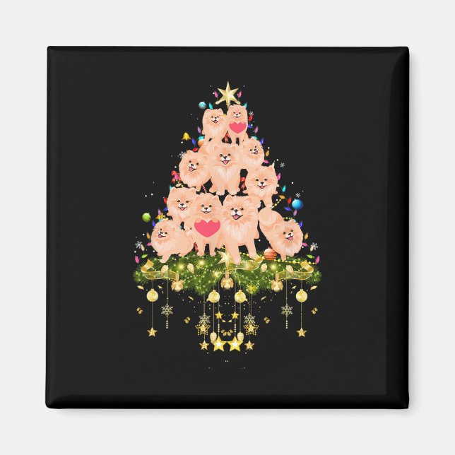 Spitz Weihnachts-Hund Tree Lights Holiday Pomer Magnet (Vorne)