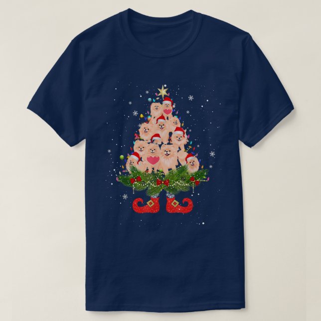 Spitz Weihnachtsbaum Lichter Funny Weihnachtsmannm T-Shirt (Design vorne)