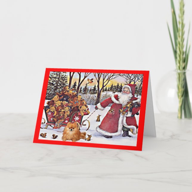 Spitz Weihnachtskarte Weihnachtsmann und Bären Feiertagskarte (Vorderseite)