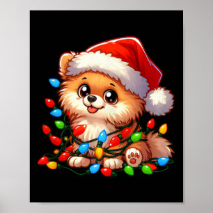 Spitz Weihnachtslicht Hund Funny Xmas Poster