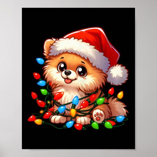 Spitz Weihnachtslicht Hund Funny Xmas Poster (Vorne)