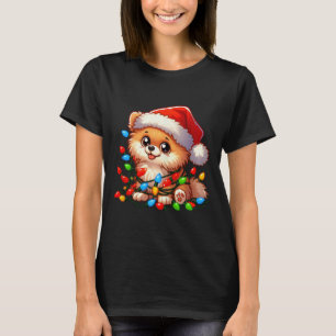 Spitz Weihnachtslicht Hund Funny Xmas T-Shirt