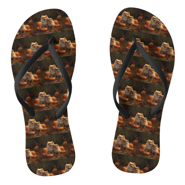 Spitz Welpe Herbst Kürbis Flip Flops (Fußbett)