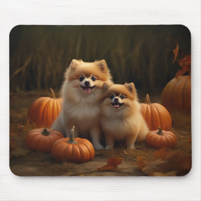 Spitz Welpe Herbst Kürbis Mousepad (Vorne)