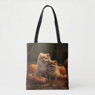 Spitz Welpe Herbst Kürbis Tasche