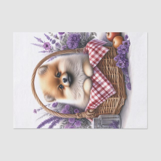 Spitz Welpe Hund Aquarell Blumendekoupage Seidenpapier (Vorderseite)