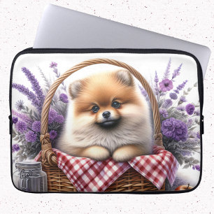 Spitz Welpe Hund Wasserfarbe Wildblume Picnic Laptopschutzhülle