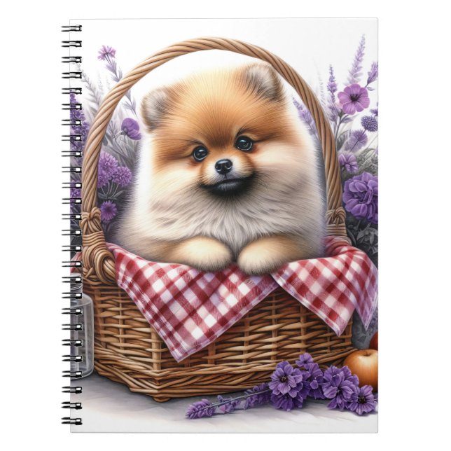 Spitz Welpe Hund Wasserfarbe Wildblume Picnic Notizblock (Vorderseite)
