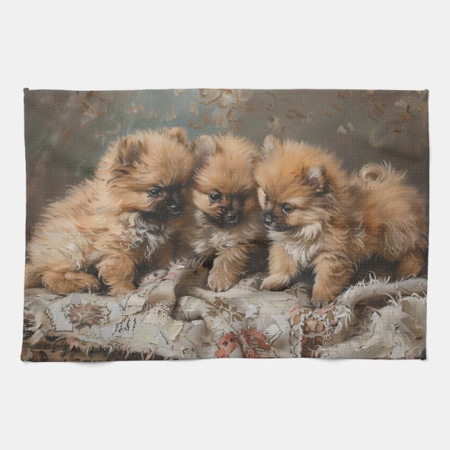 Spitz Welppy Trio Vintag Geschirrtuch (Horizontal)