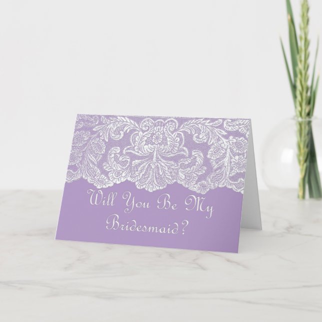 Spitz wirst du meine Brautjungfrau sein?Violette Einladung (Vorderseite)