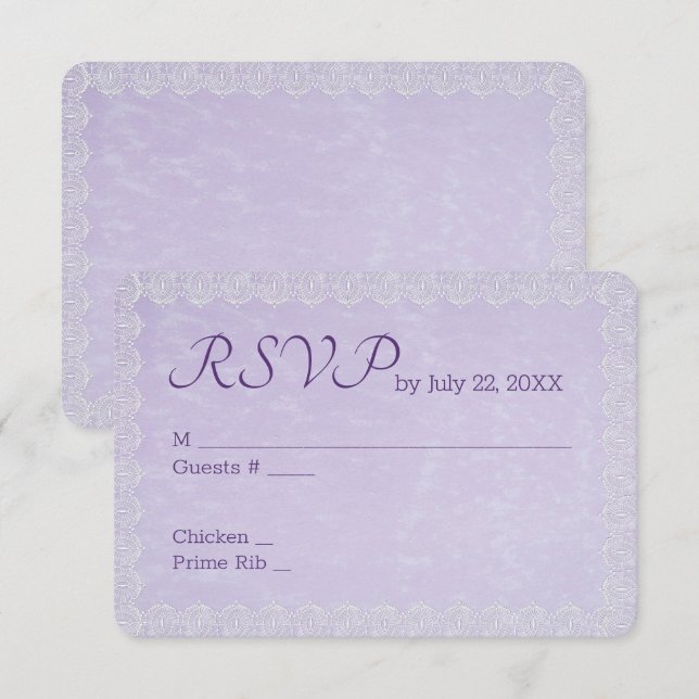 Spitze auf Lavender UAWG Wedding RSVP Karte (Vorne/Hinten)