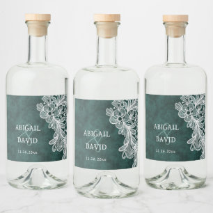Spitze auf Smaragdgrüne Imitate Velvet Wedding Alkoholflaschenetikett