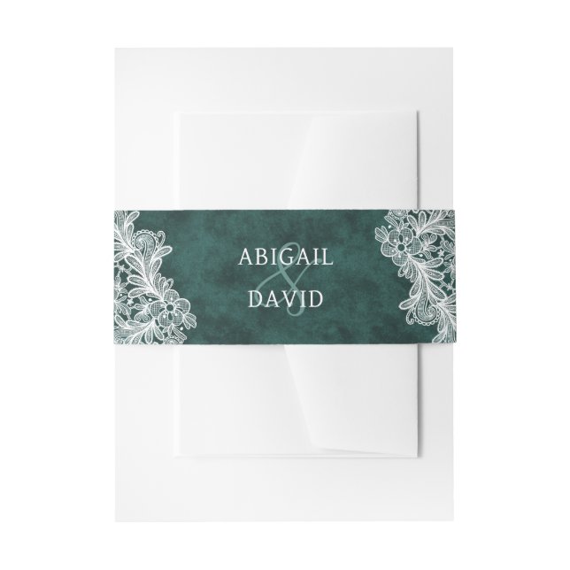 Spitze auf Smaragdgrüne Imitate Velvet Wedding Einladungsbanderole (Vorderseite Beispiel)