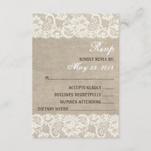 Spitze-Blick-rustikale Leinwand-Hochzeit UAWG RSVP Karte