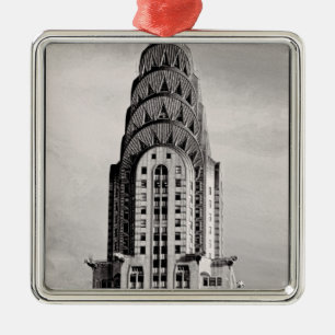 Spitze des Chrysler Building NYC - S/W Silbernes Ornament