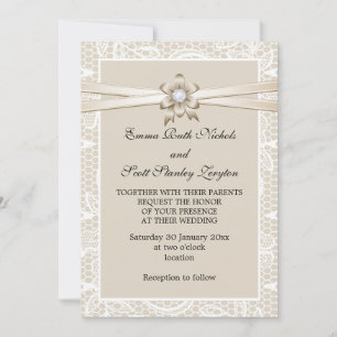 Spitze mit Beige-Band-Hochzeit Einladung
