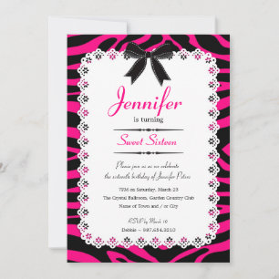 Spitze mit heißen rosa und schwarzen Zebrastreifen Einladung