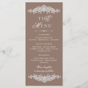 Spitze Taupe Weiße Spitze Old Money Hochzeit Menükarte
