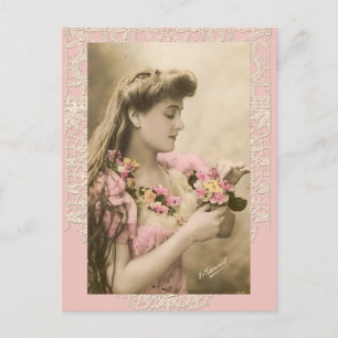 Spitze und Blumensträuße viktorianische Dame Postkarte