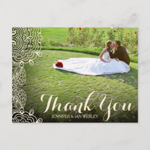 Spitze und Skript Overlay Hochzeit Danke Postcard Postkarte